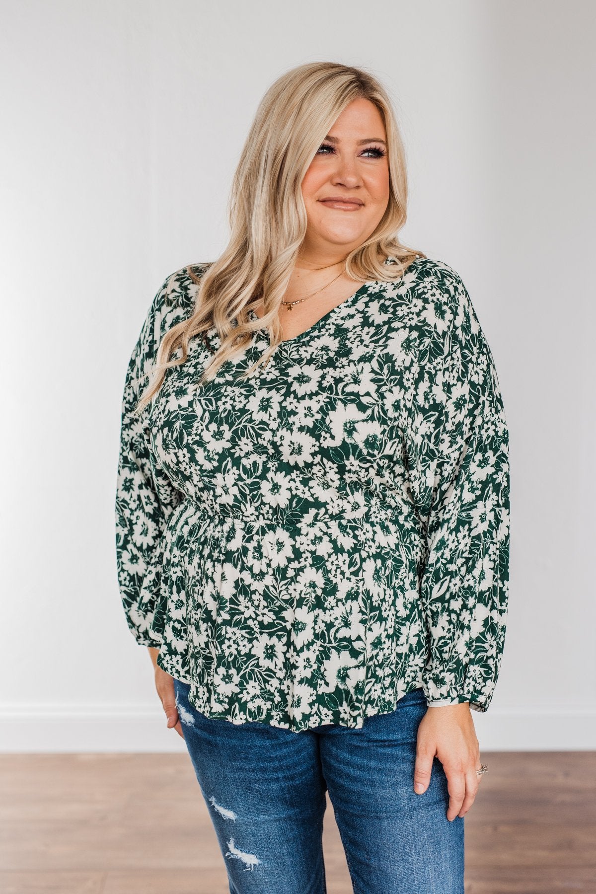 Joy to the World Long Sleeve Blouse- Hunter Green