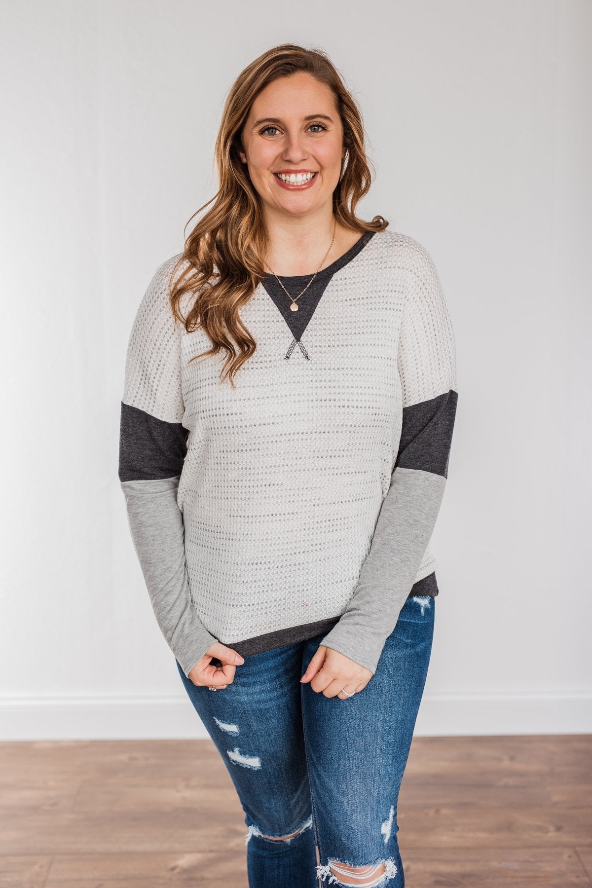 Be Merry Long Sleeve Top- Ivory & Charcoal