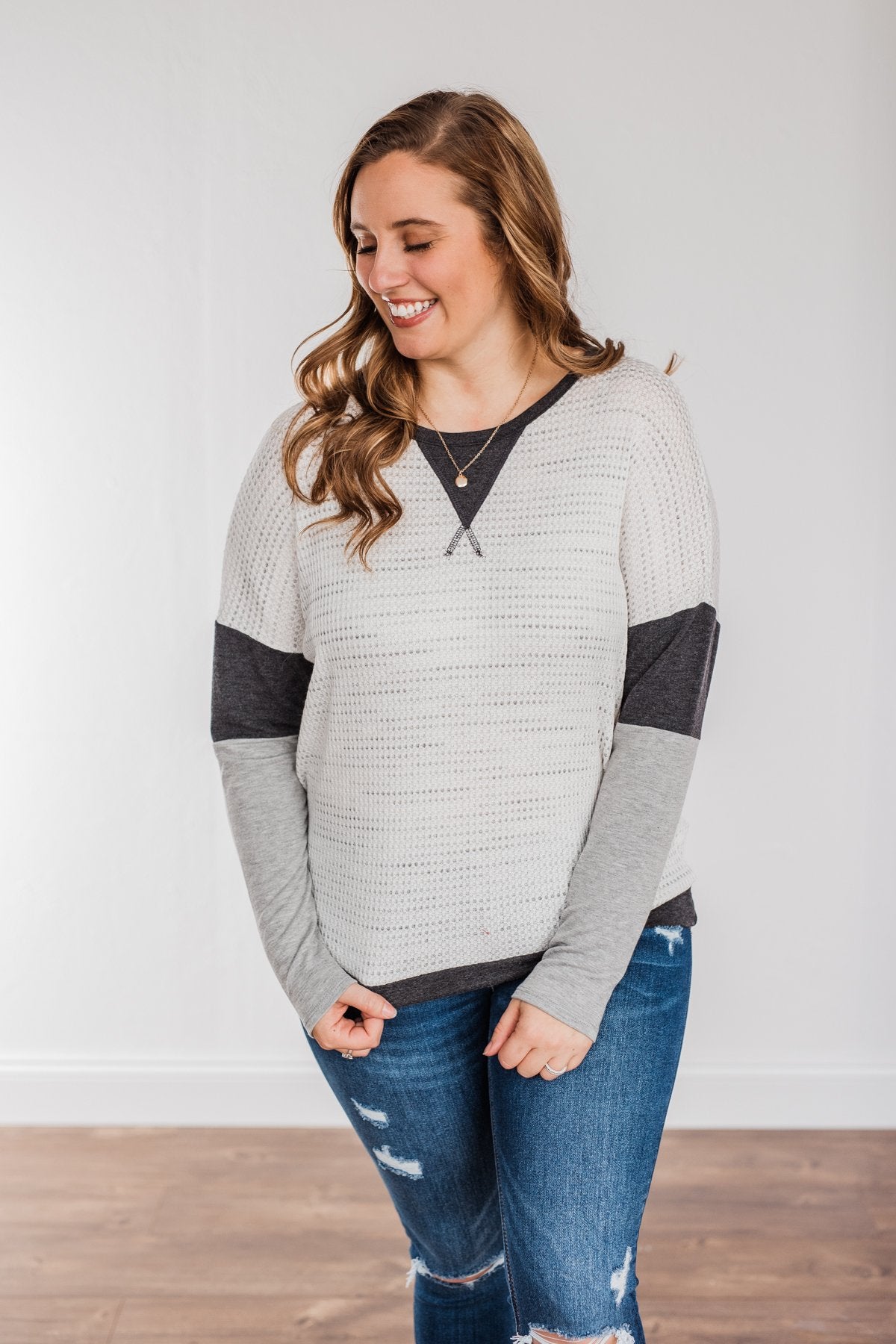 Be Merry Long Sleeve Top- Ivory & Charcoal