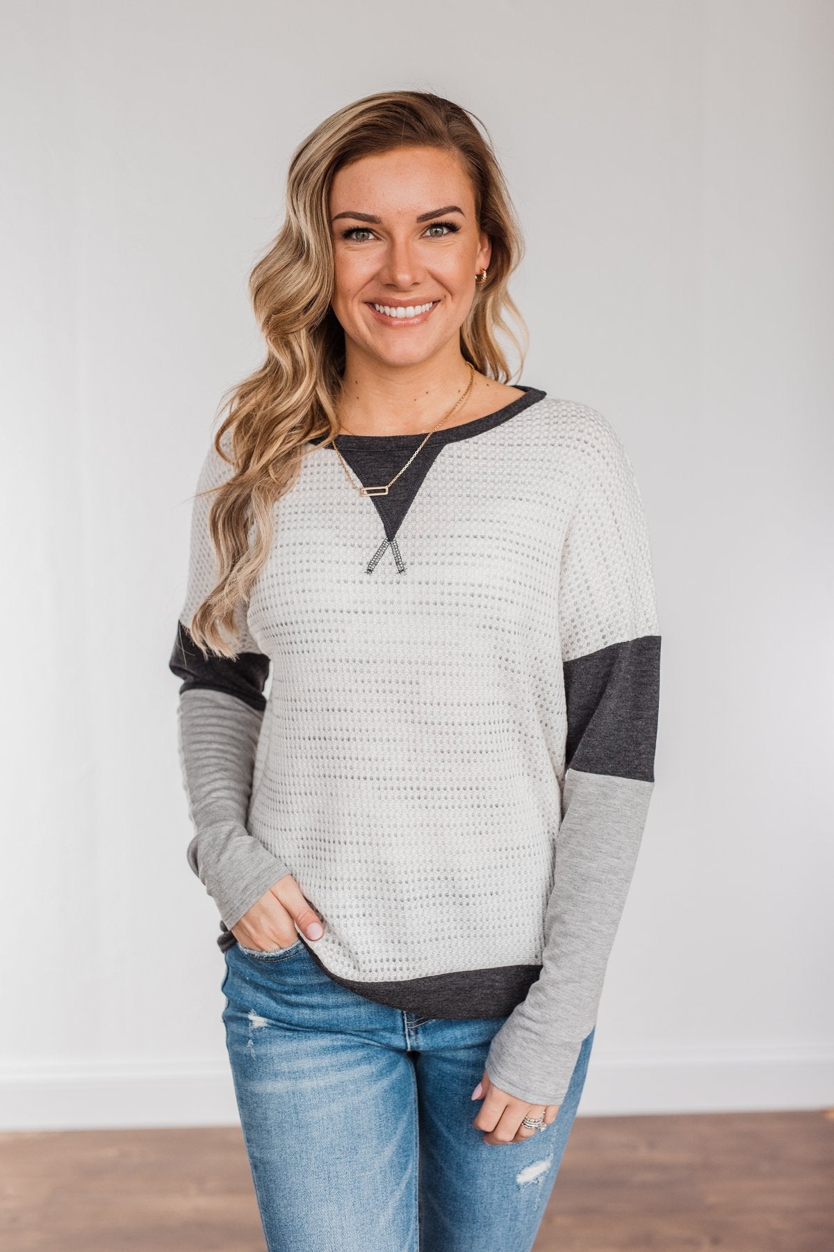 Be Merry Long Sleeve Top- Ivory & Charcoal