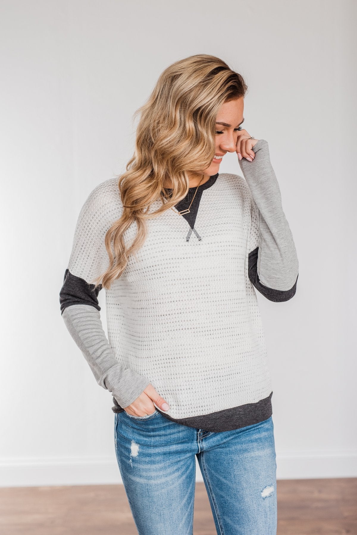 Be Merry Long Sleeve Top- Ivory & Charcoal