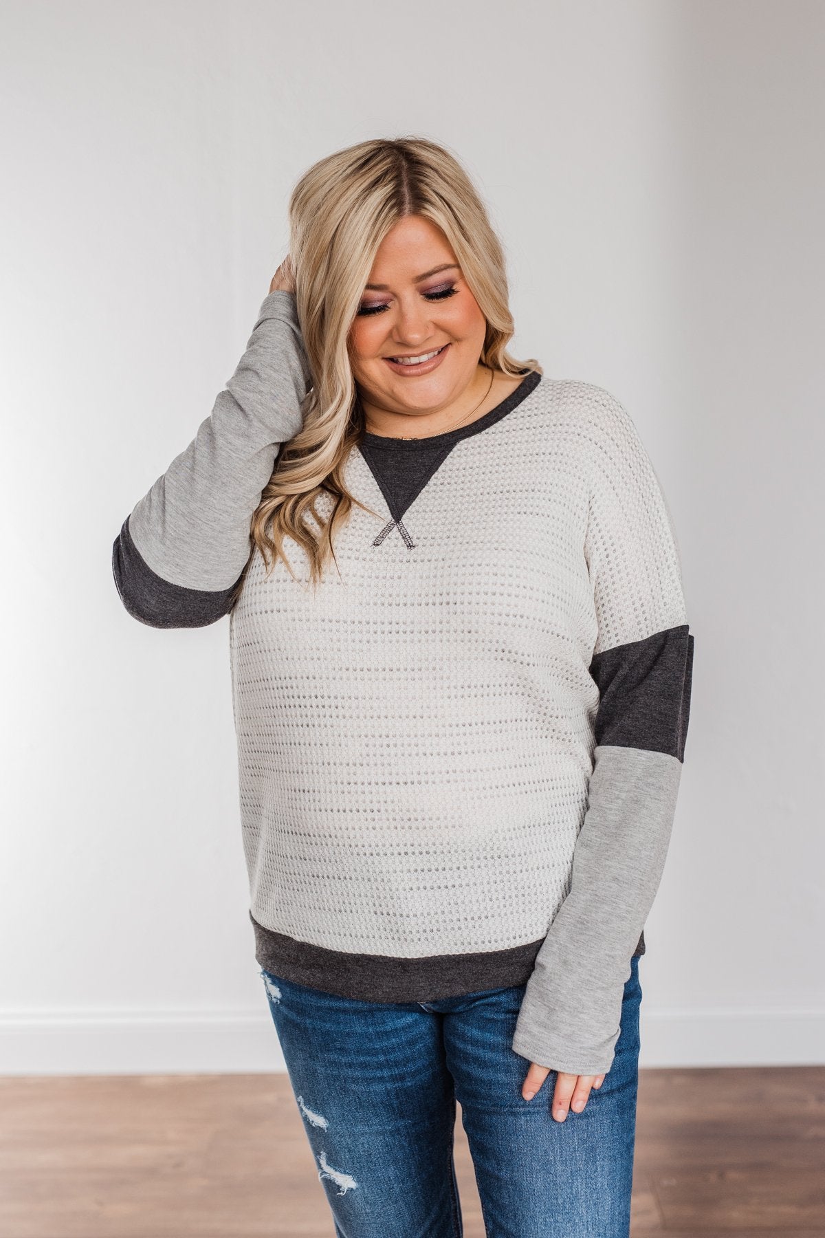 Be Merry Long Sleeve Top- Ivory & Charcoal