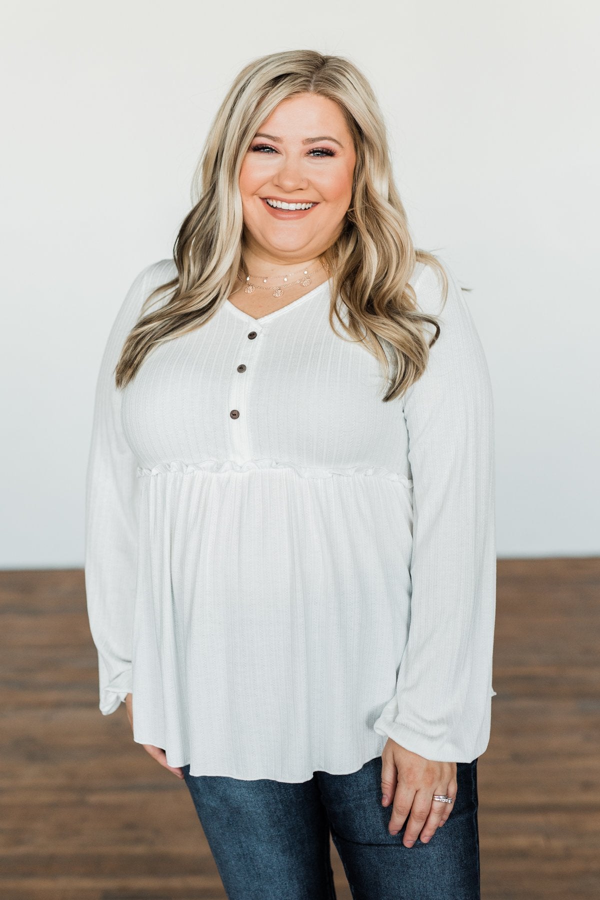 Buttoned Up Beauty Knit Babydoll Top- Off White