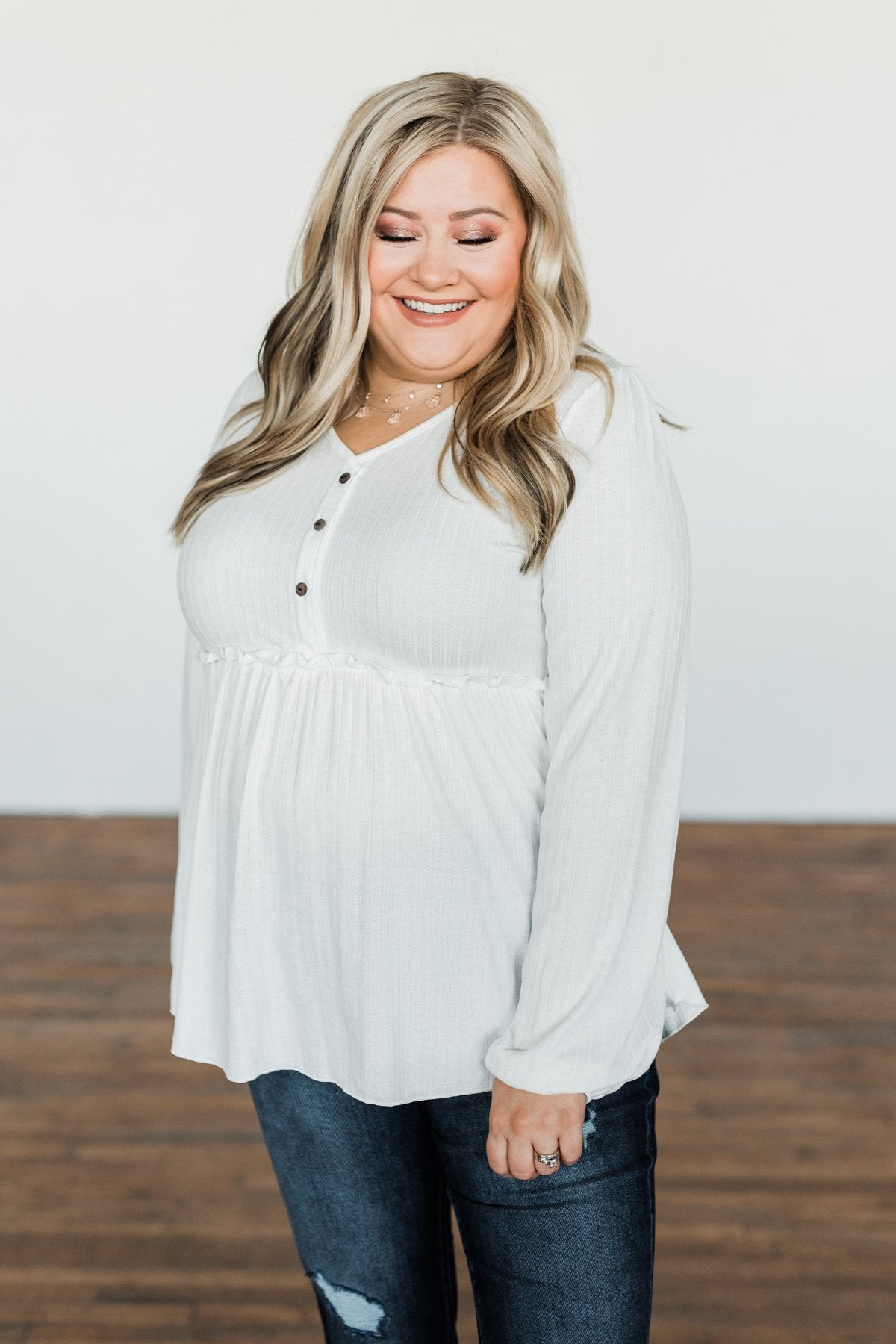 Buttoned Up Beauty Knit Babydoll Top- Off White