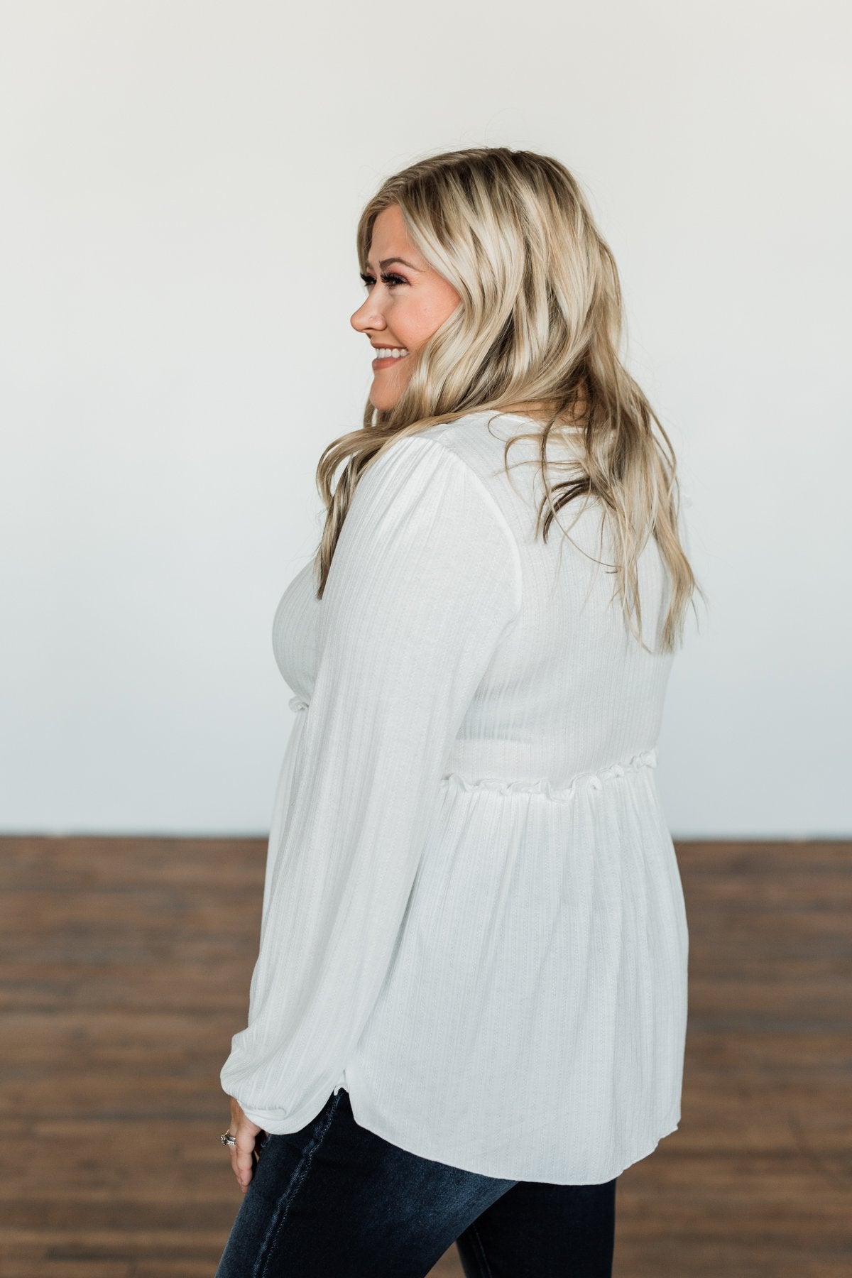 Buttoned Up Beauty Knit Babydoll Top- Off White
