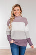 Cozy Looks Color Block Sweater- Purples, Ivory, & Grey