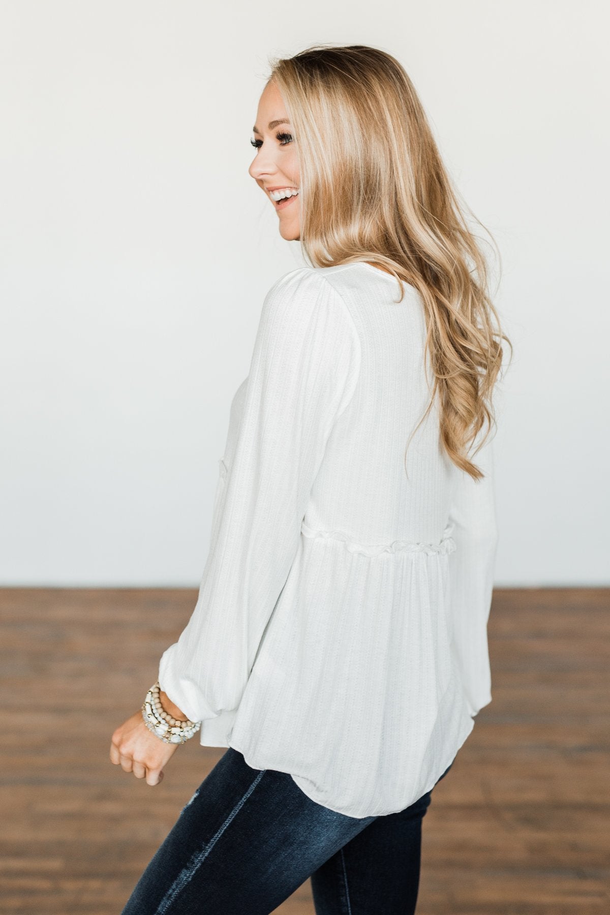 Buttoned Up Beauty Knit Babydoll Top- Off White