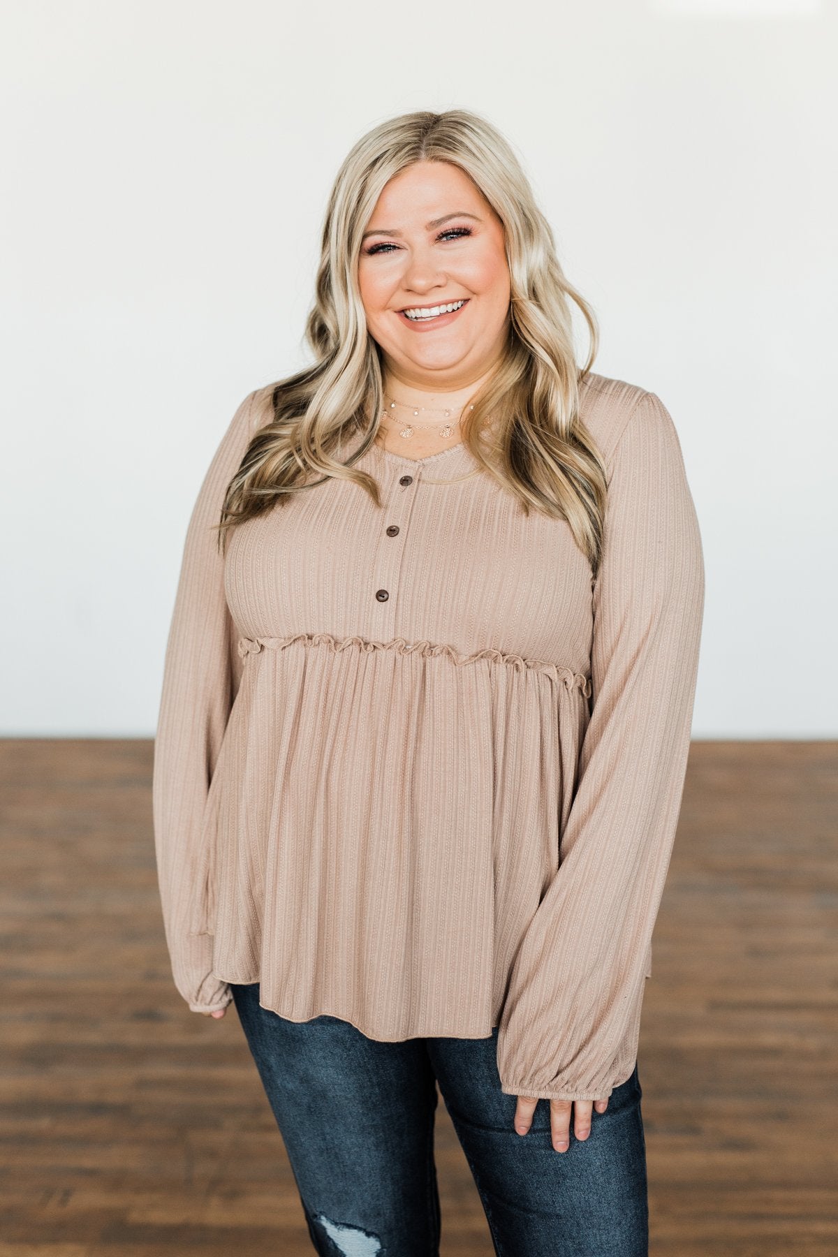 Buttoned Up Beauty Knit Babydoll Top- Natural