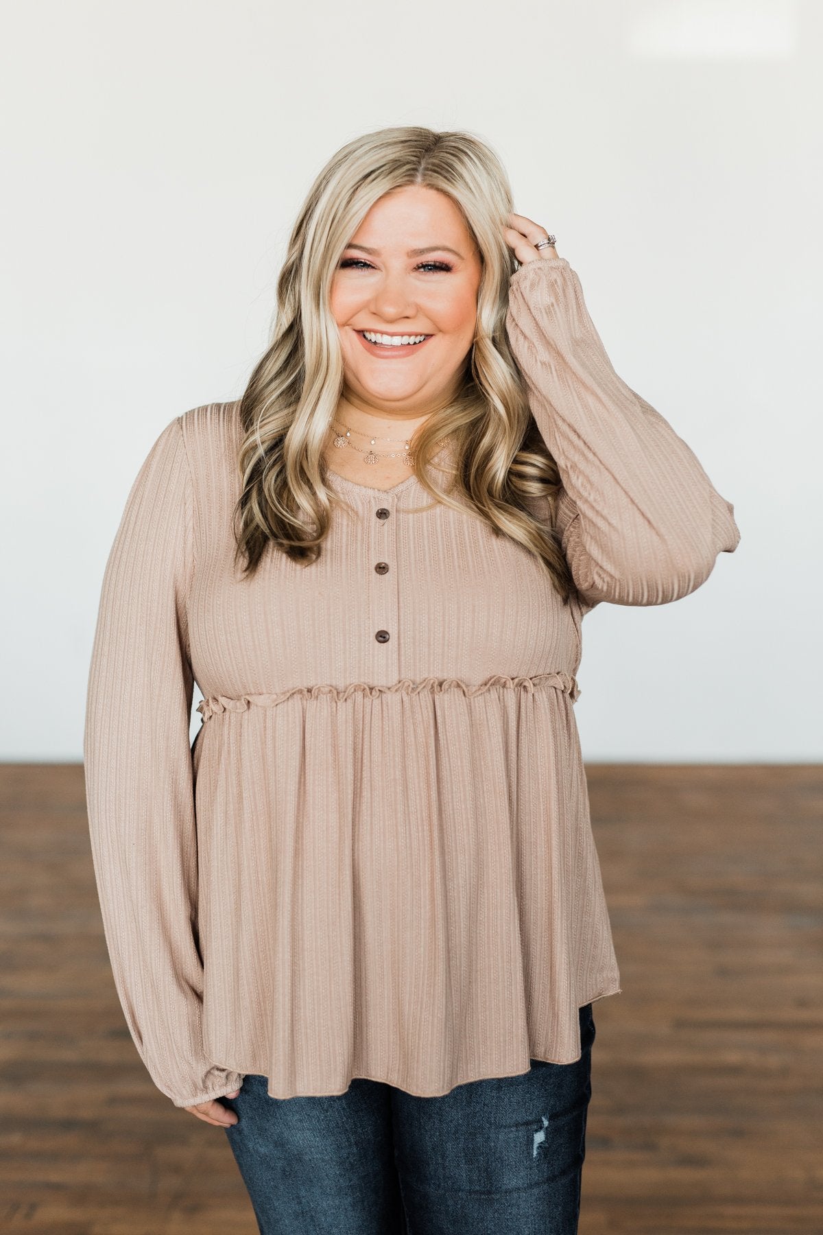 Buttoned Up Beauty Knit Babydoll Top- Natural
