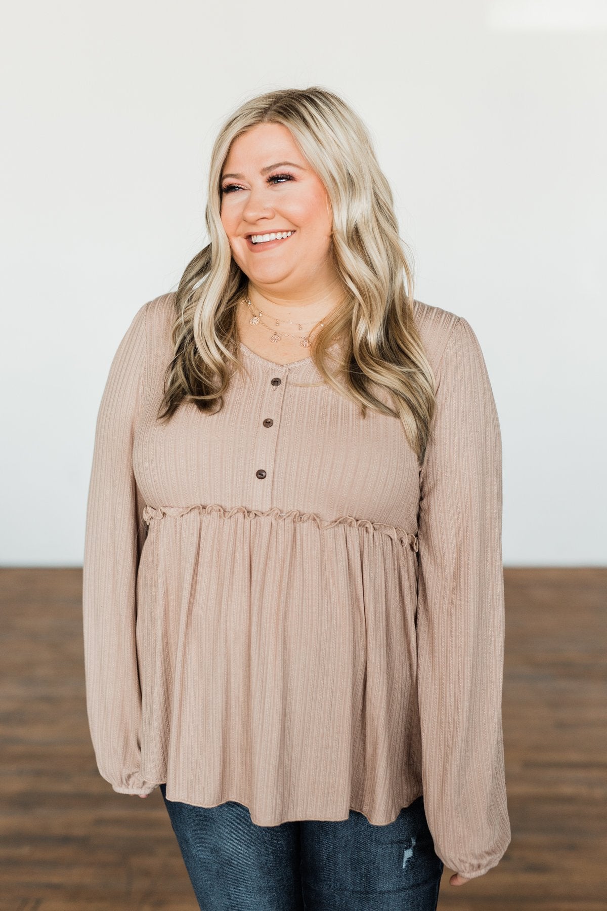 Buttoned Up Beauty Knit Babydoll Top- Natural