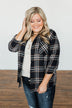 Made Up My Mind Plaid Button Top- Navy & Camel