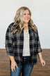Made Up My Mind Plaid Button Top- Navy & Camel