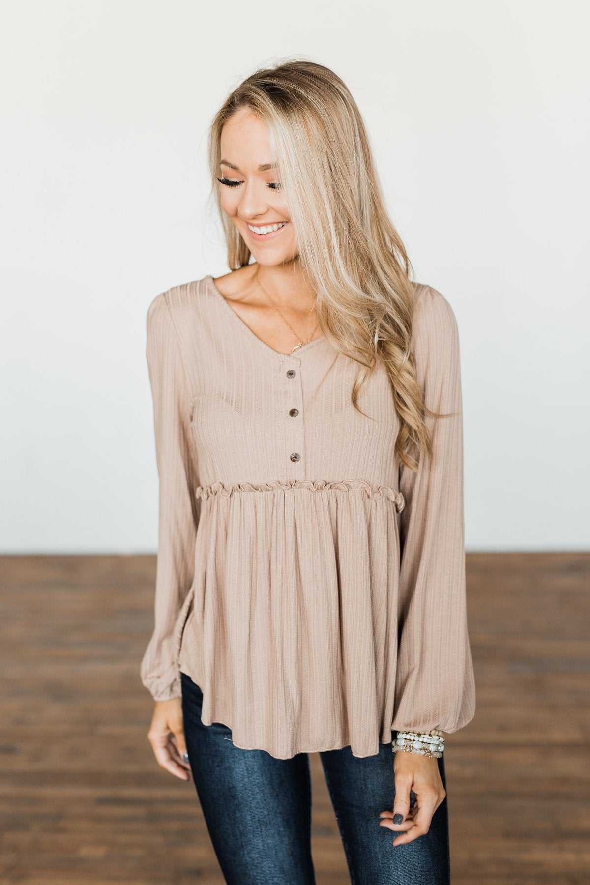 Buttoned Up Beauty Knit Babydoll Top- Natural