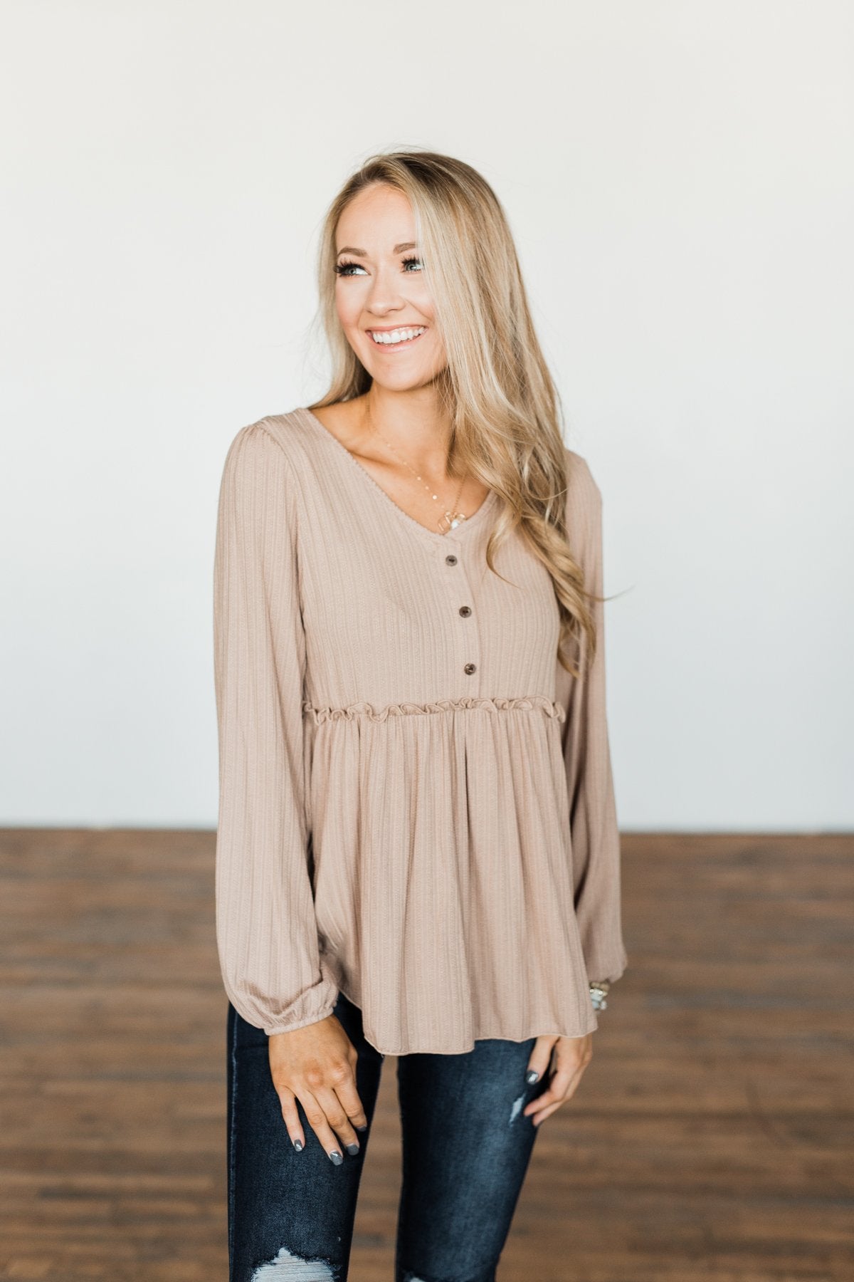 Buttoned Up Beauty Knit Babydoll Top- Natural