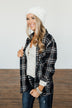 Made Up My Mind Plaid Button Top- Navy & Camel