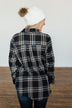 Made Up My Mind Plaid Button Top- Navy & Camel