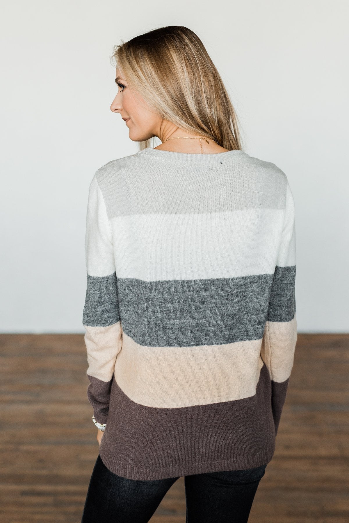 Brings Back Memories Color Block Sweater- Grey, Ivory, Dark Taupe