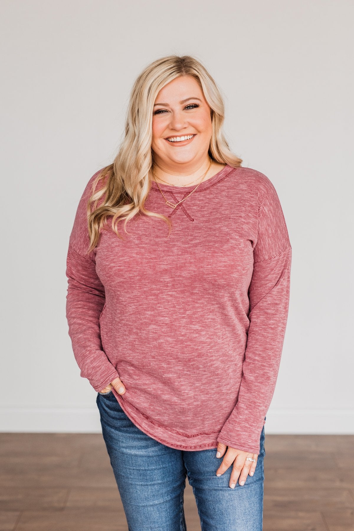 Feeling Lovely Long Sleeve Shirt- Burgundy