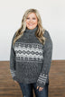 Snowflake Smiles Knit Turtle Neck Sweater- Charcoal