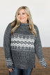 Snowflake Smiles Knit Turtle Neck Sweater- Charcoal