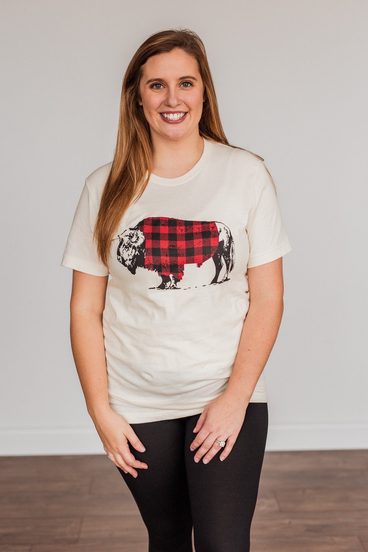 Buffalo Wearing Buffalo Plaid Graphic Tee Cream The Pulse Boutique
