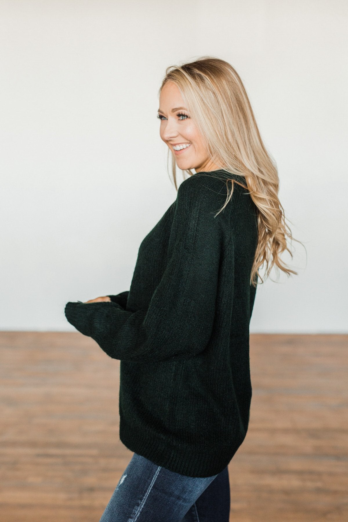 Live A Little Knit Sweater- Hunter Green