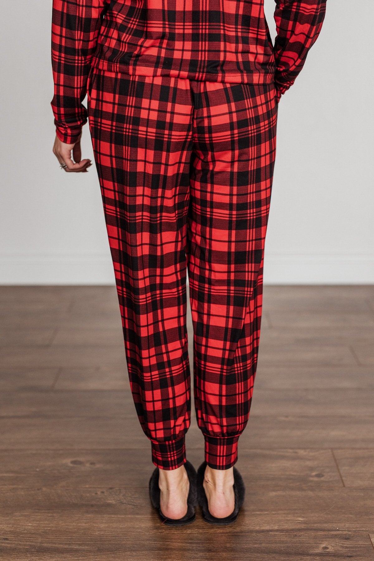 Chasing Snowflakes Plaid Lounge Bottoms- Red & Black