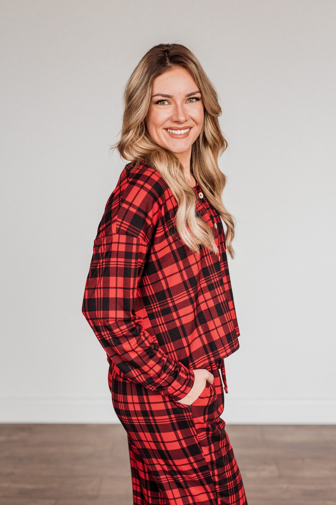 Chasing Snowflakes Plaid Lounge Top- Red & Black