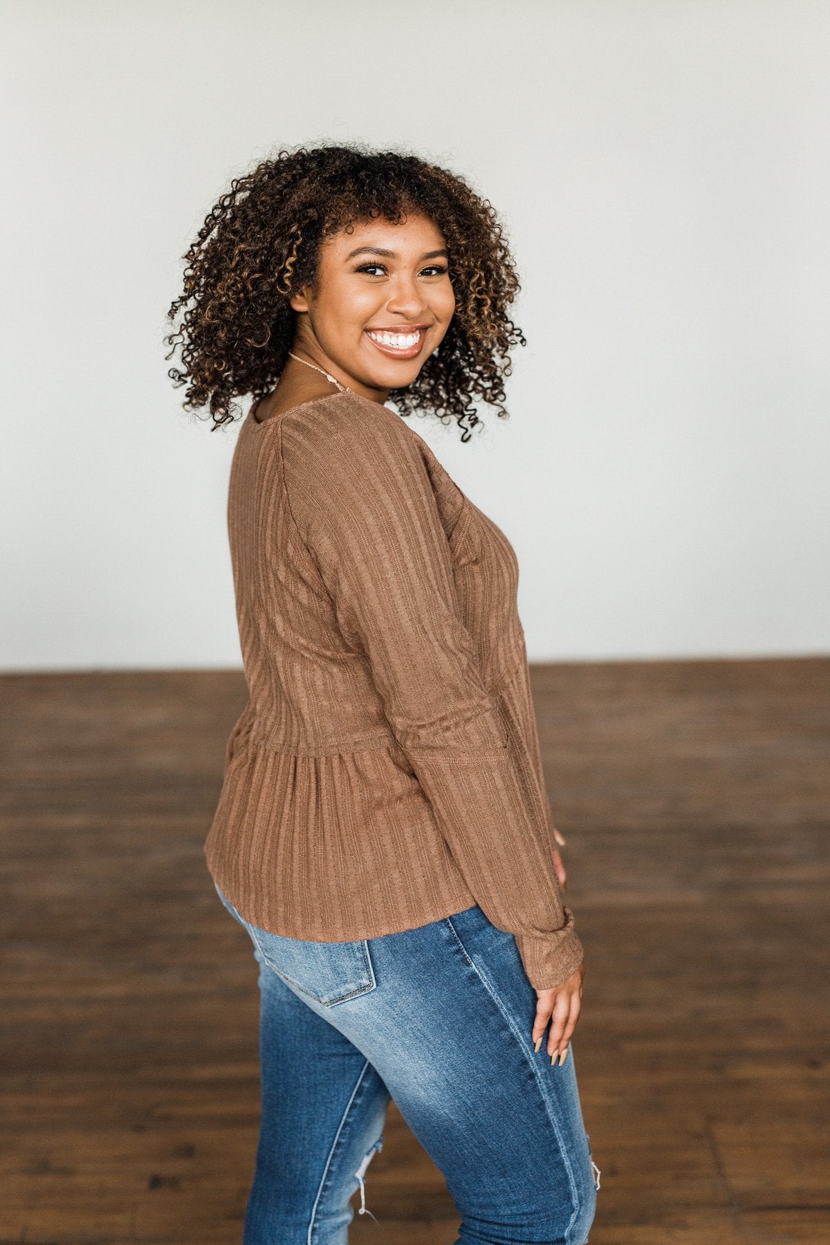 Light Shines Within Babydoll Knit Top- Mocha