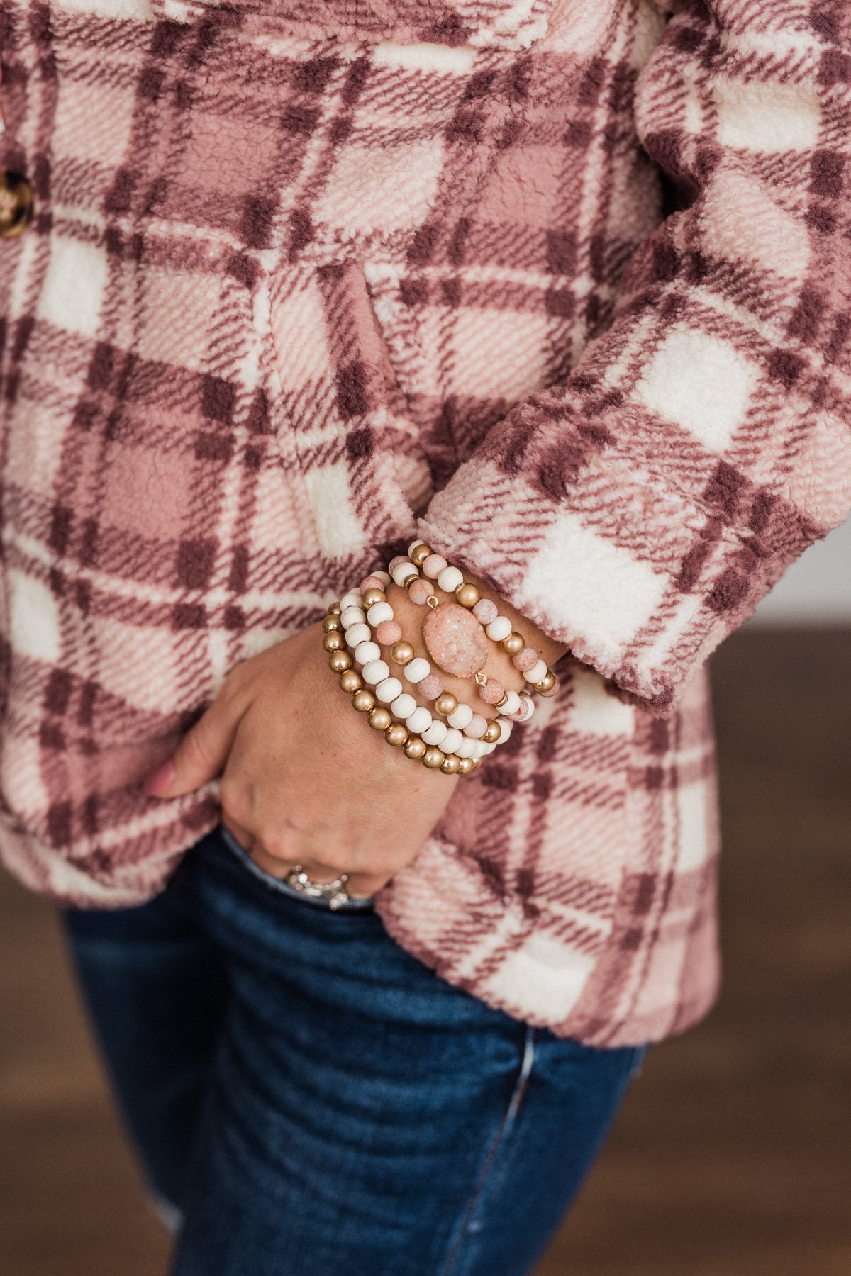 Sensational Smiles Beaded Bracelet Set- Gold & Pink