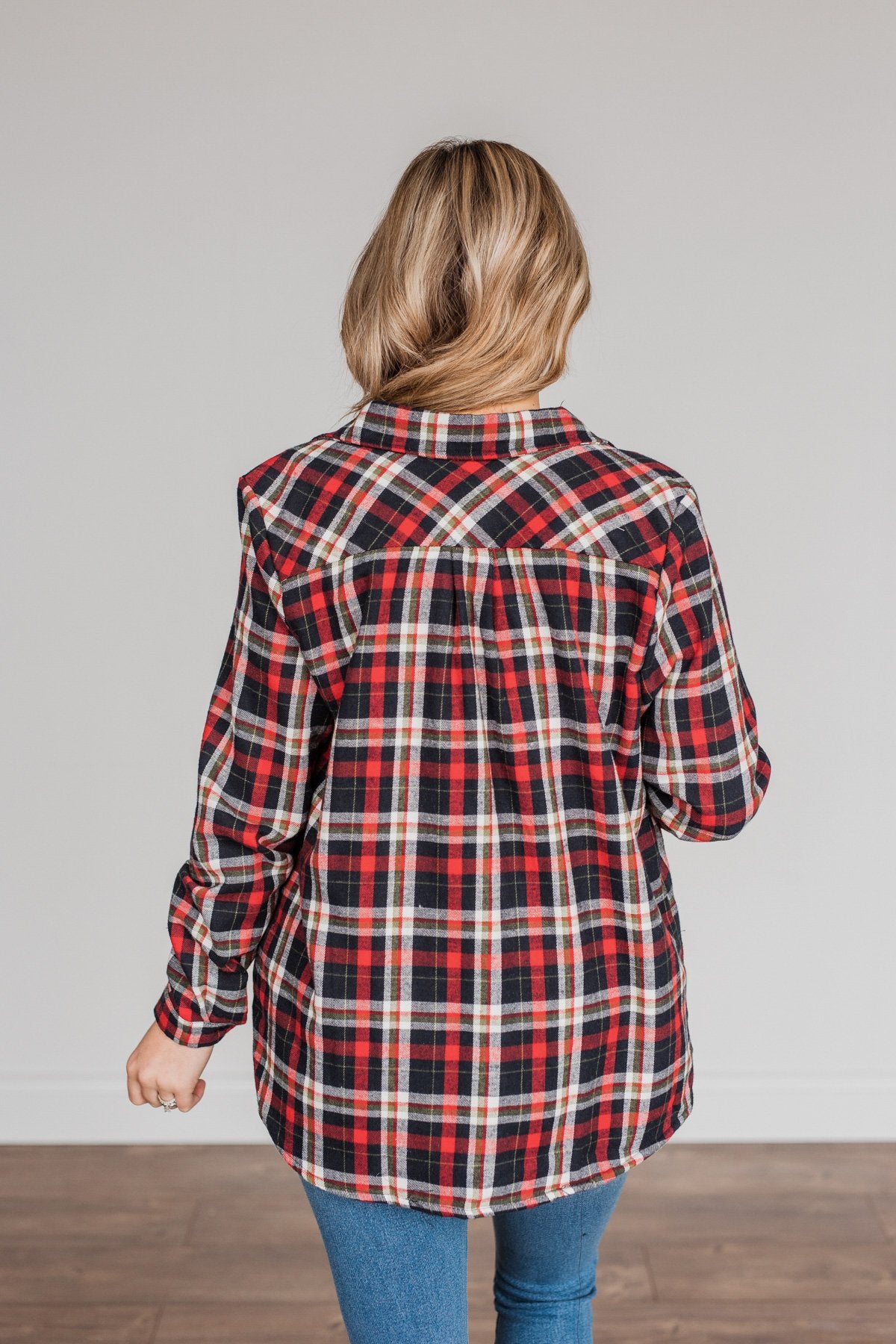 Holiday Wishes Plaid Button Down- Red & Ivory