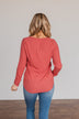 Rise To The Top Long Sleeve Henley Top- Winter Red