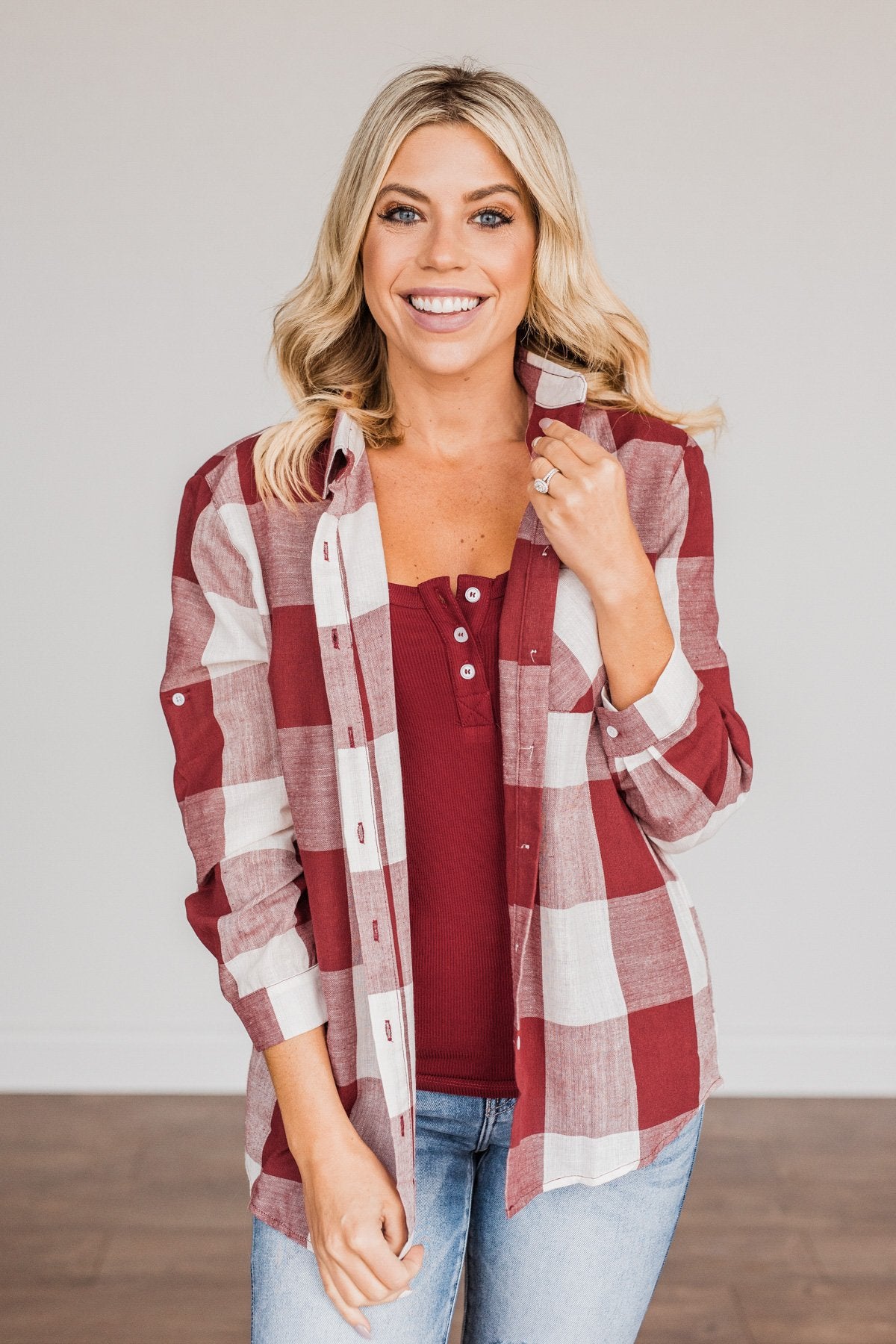 Sounds Of The Season Plaid Top- Cranberry Red