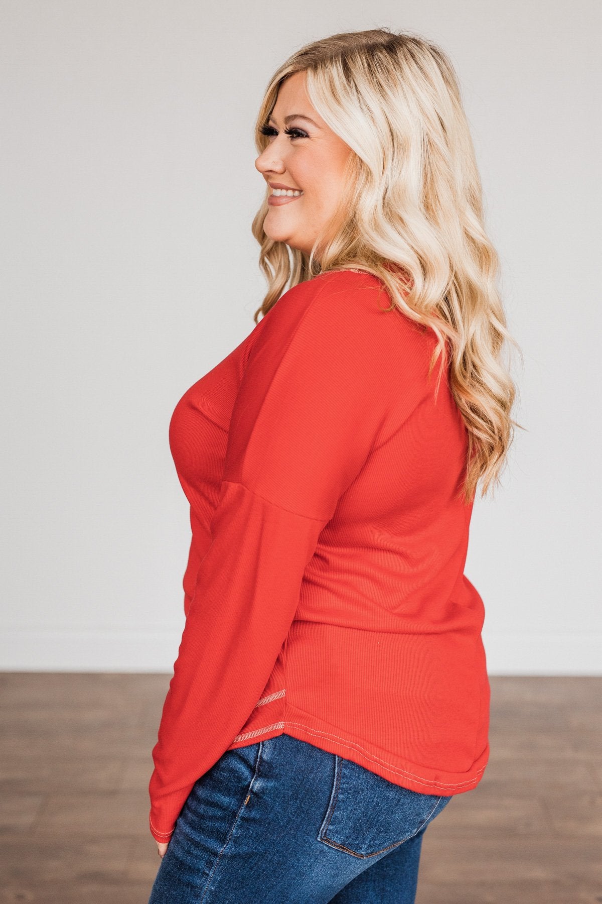 True To Your Heart Long Sleeve Top- Red
