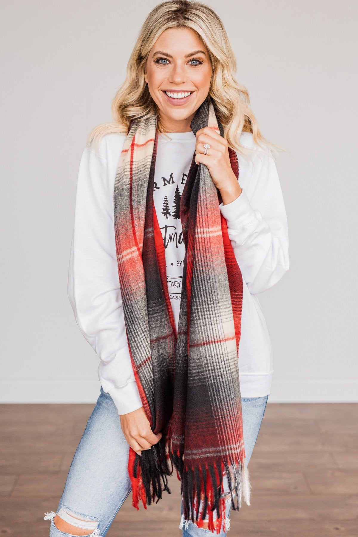 Grey and sale red blanket scarf