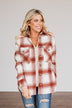 Winter Days Plaid Button Down Jacket- Red & Ivory