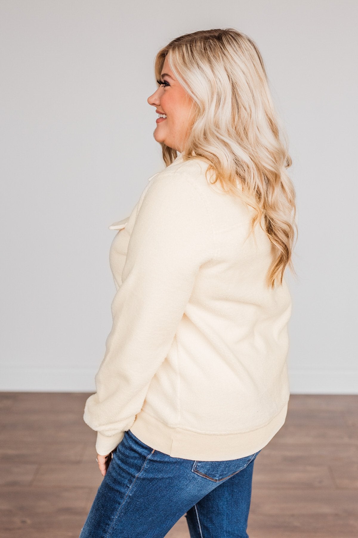 Simple Days Plush Button Pullover- Cream