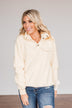 Simple Days Plush Button Pullover- Cream