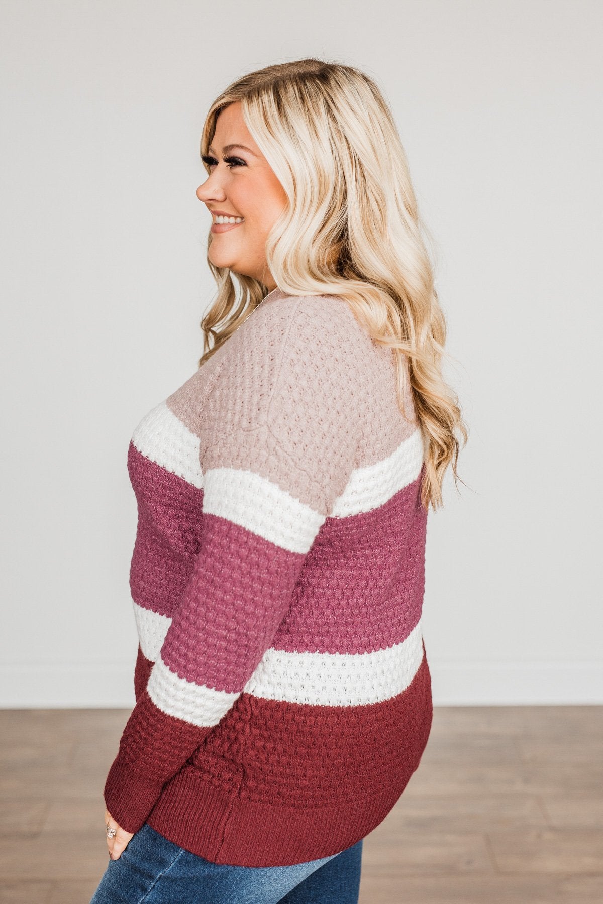 Melting Hearts Color Block Sweater- Magenta