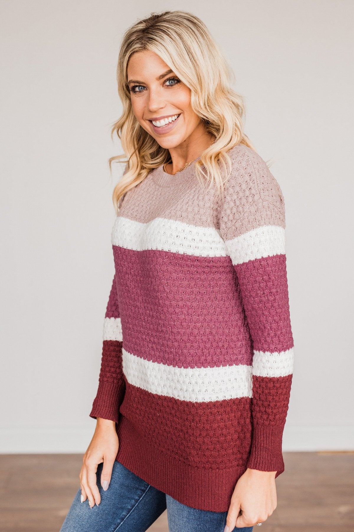 Melting Hearts Color Block Sweater- Magenta