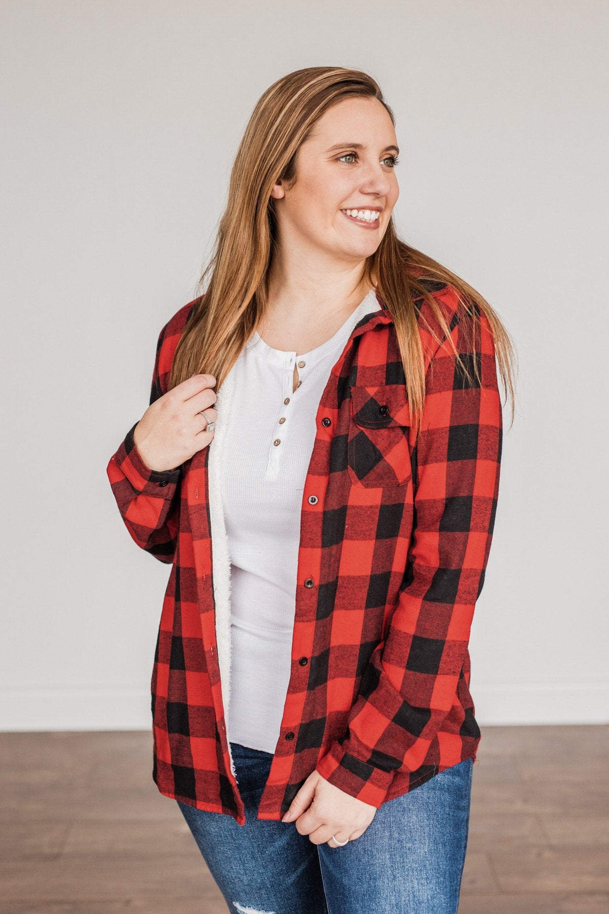 Holiday Wishes Plaid Button Down- Red & Black