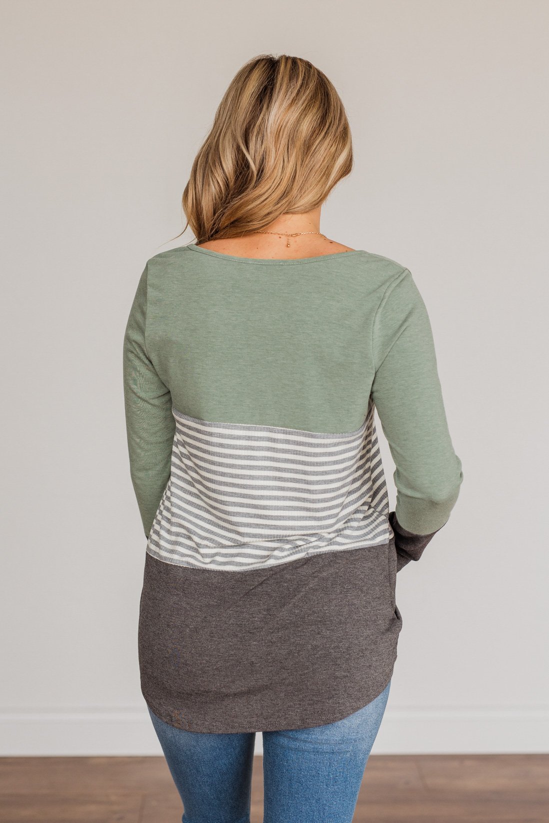 Simple Moments Color Block Top- Sage & Charcoal