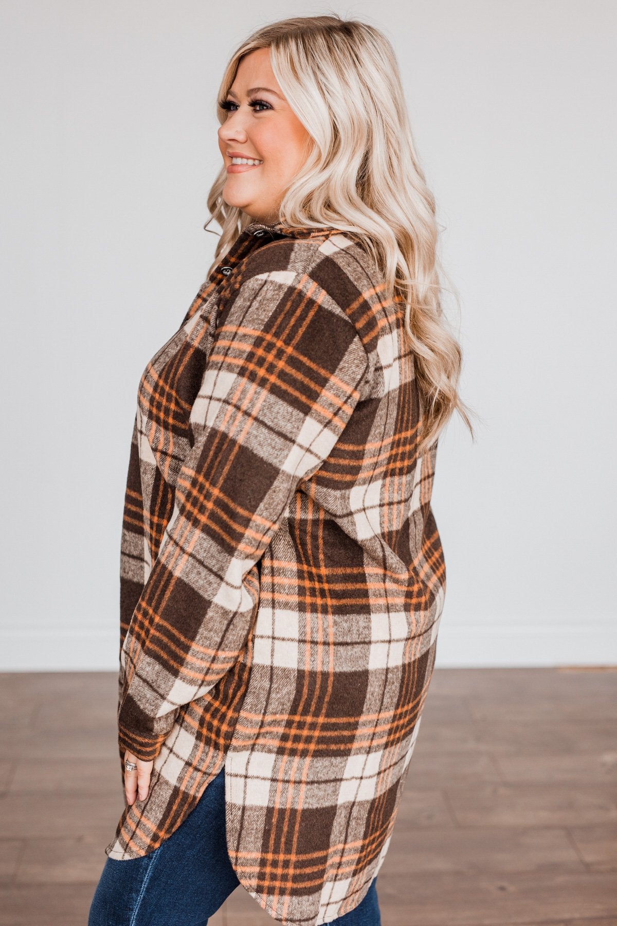 Time With You Plaid Top- Orange & Chocolate