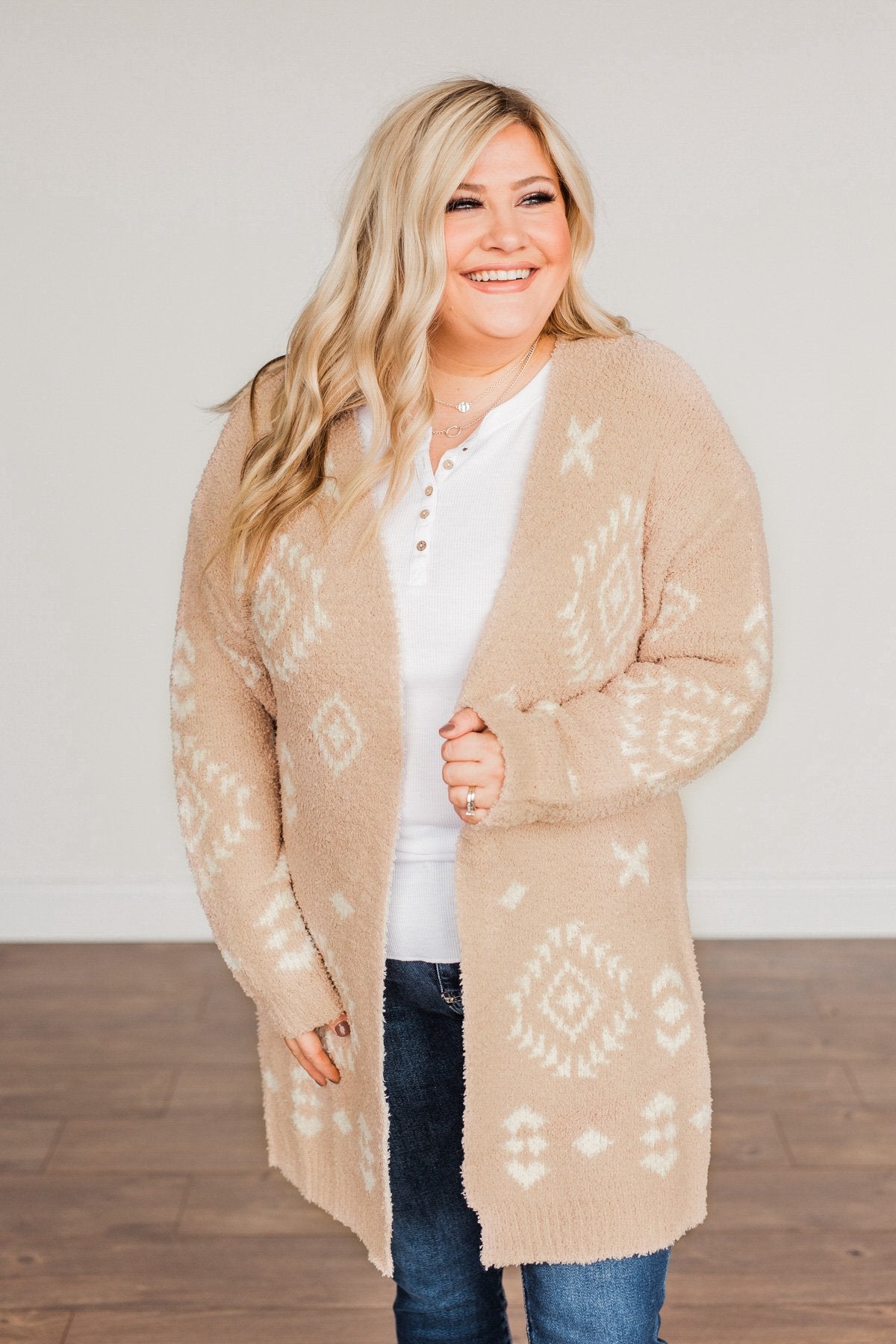 Stay Humble Aztec Knit Cardigan- Beige & Ivory