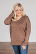 Hot Cocoa Heaven V-Neck Sweater- Dark Mocha