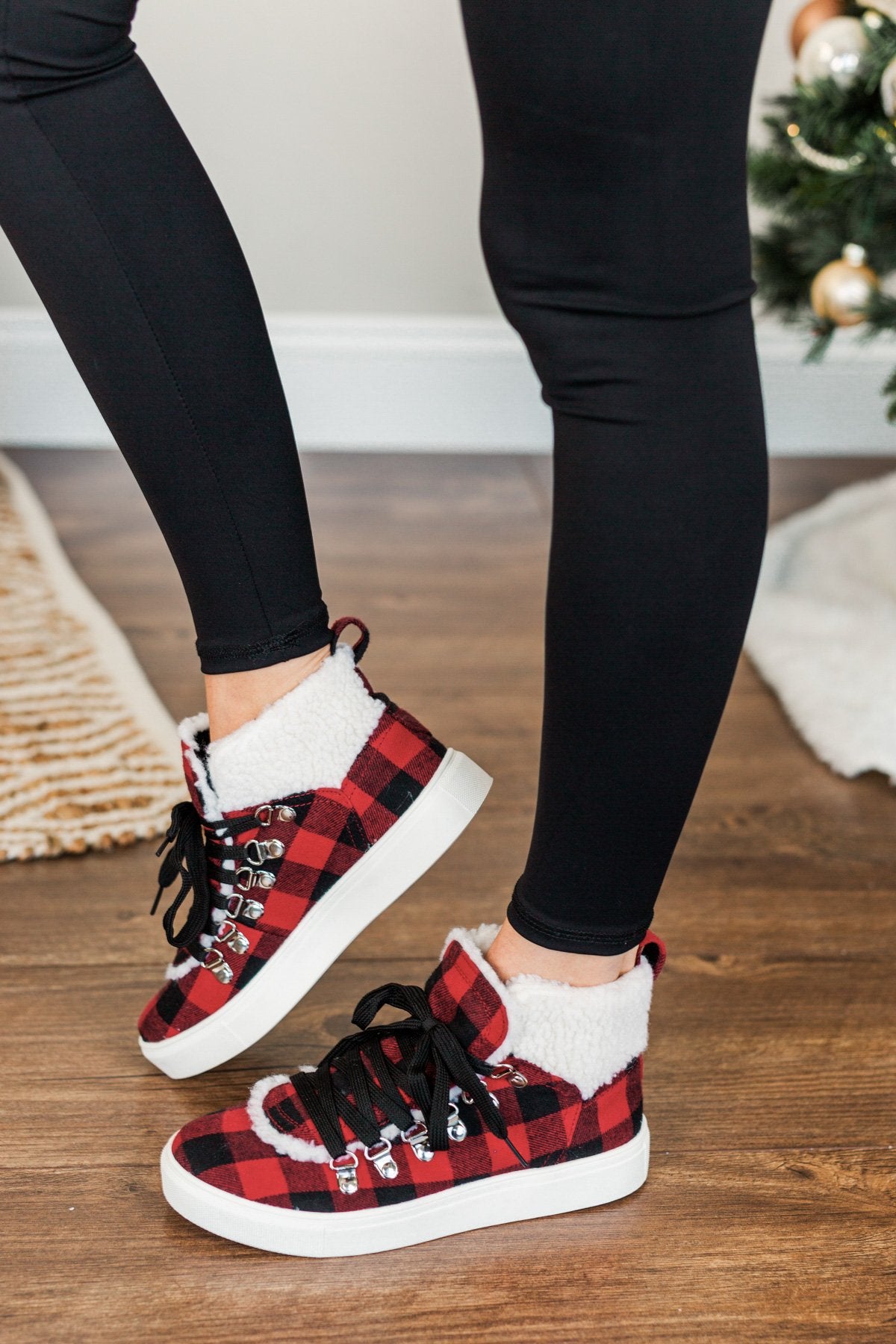 Very G Snuggly Sneakers- Red Buffalo Plaid