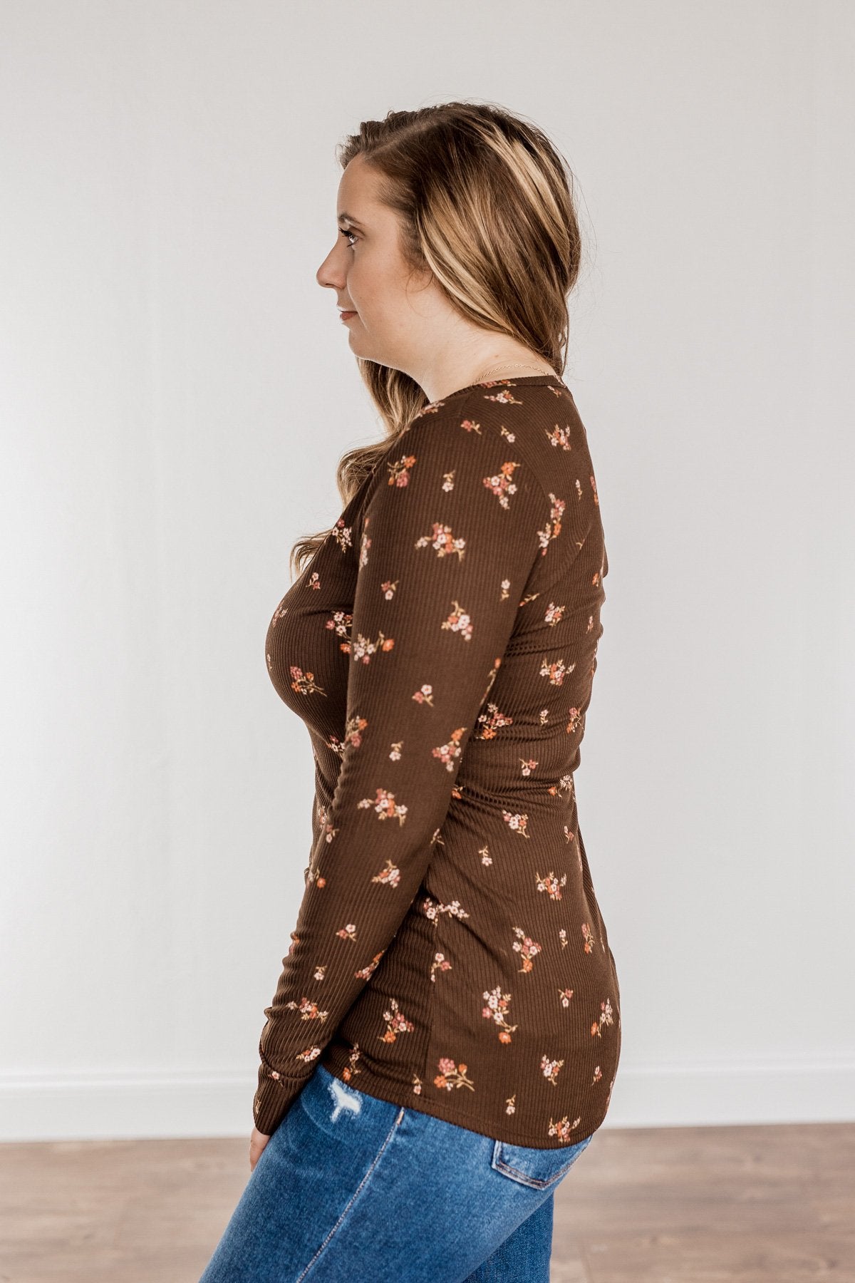 Piercing Beauty Long Sleeve Top- Brown