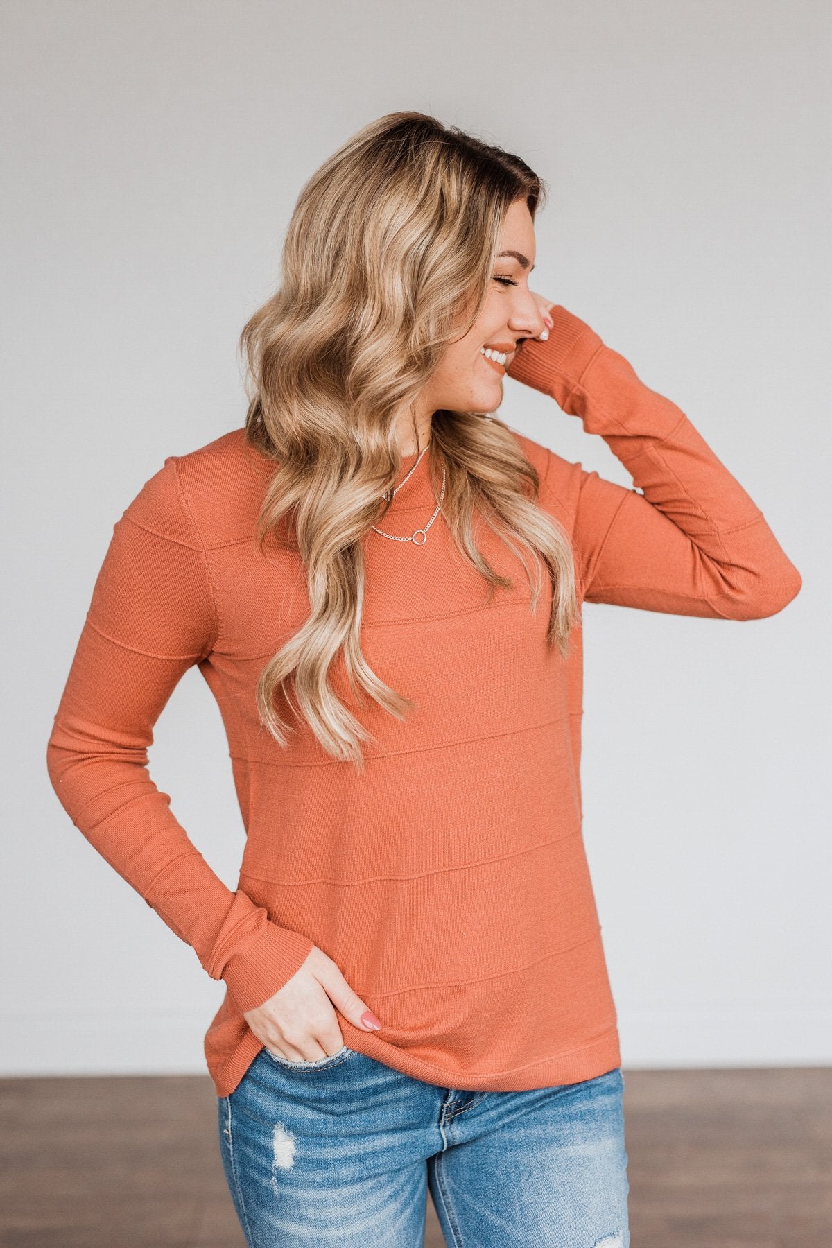 Sweet Kisses Striped Knit Sweater- Dark Coral