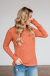 Sweet Kisses Striped Knit Sweater- Dark Coral