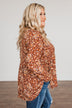 Fall Getaway Floral Babydoll Top- Rust